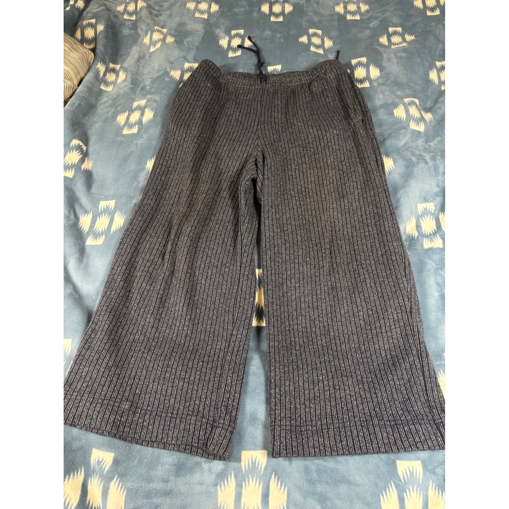 Eileen Fisher Blue White Striped Wide Leg Cotton Knit Pants Drawstring USA L